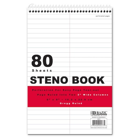 Bazic Products 6 x 9 in. 80 Sheets White Paper Gregg Ruled Steno Book, 48PK BA36314